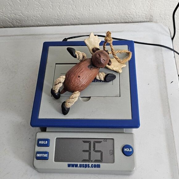 Vintage Bert Anderson Christmas Moose Elk Ornament 2002 Dangling Folk Art Jute - Picture 13 of 14